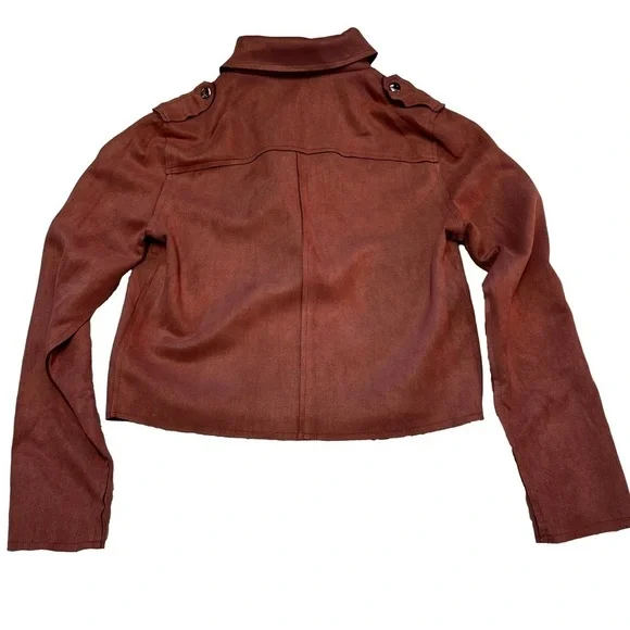 Lisa Robertson Size Small Brown Faux Suede Moto Jacket Coat Snaps Zippers NEW - Picture 3 of 15